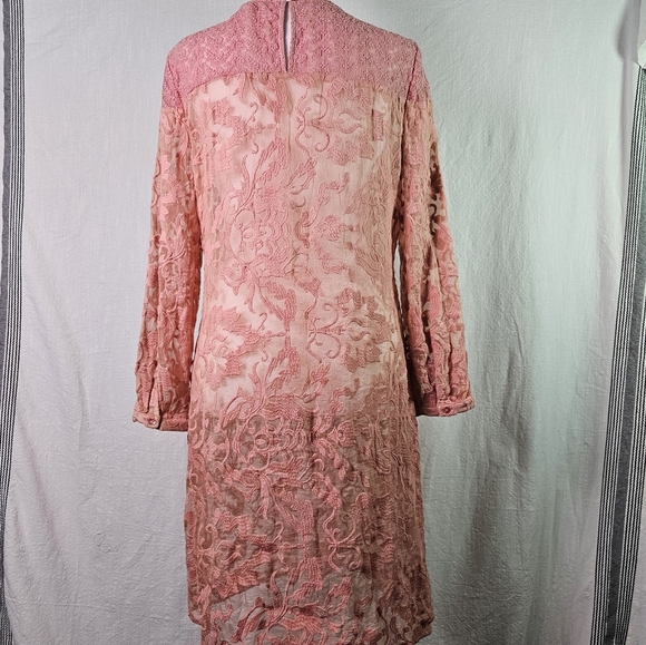 Sundance Lace Semi Sheer Tunic Dress SZ 4 Floral Motif Long Sleeve Romantic - Picture 6 of 14